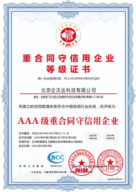 重合同守信用企业证书